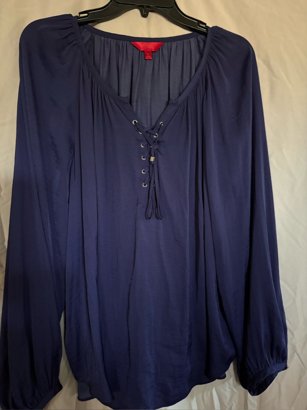 Jennifer Lopez Lace Up Peasant Blouse Long Sleeves Navy XL